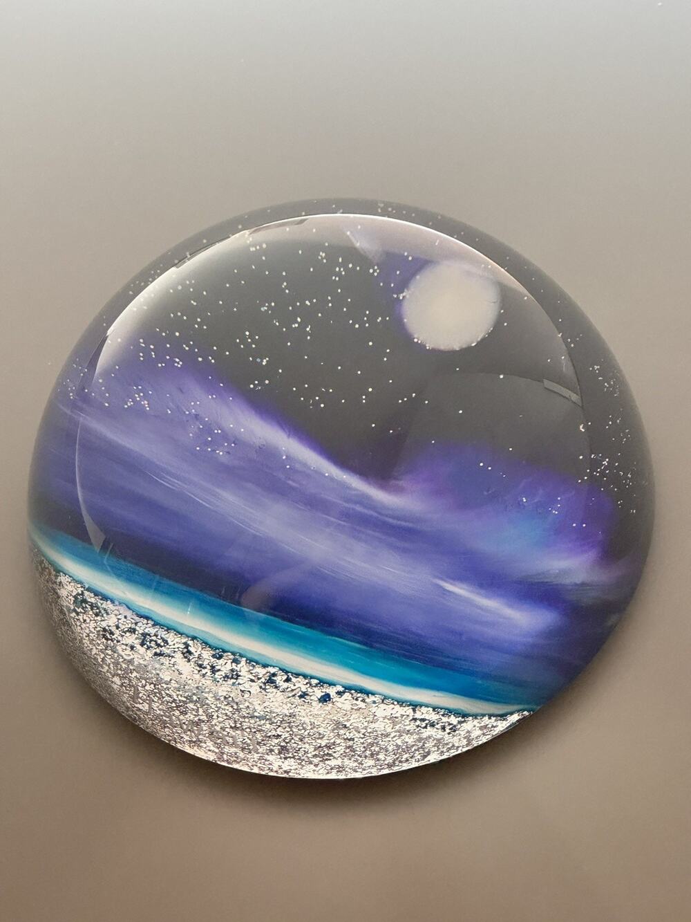 Mark Tomczak Reverse Hand-Painted Hawaii Crystal Glass Paperweight Galaxy Dome